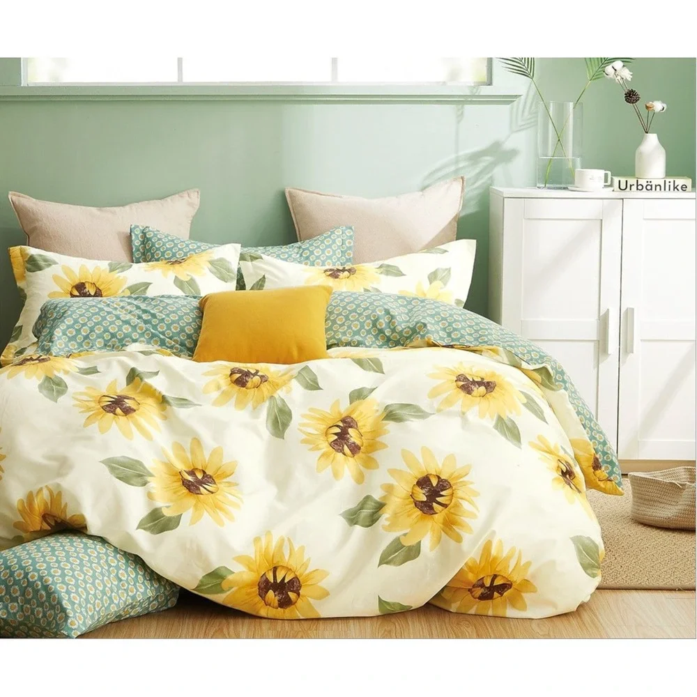 Mia Sunflower 100% Cotton Comforter Set Shams King Farmhouse Boho Cottagecore‎